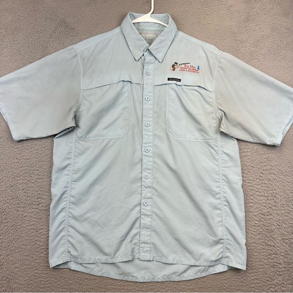 Simms Guide Series Shirt Mens Medium Blue Button Up Sporting Clays Shooting Fish